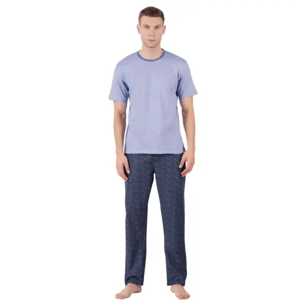 Men’s Cotton Knitted Nightwear (Printed Blue)