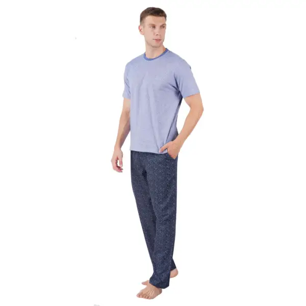 Men’s Cotton Knitted Nightwear (Printed Blue) - Image 3