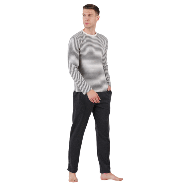 Men’s Cotton Knitted Nightwear (Striped Grey) - Image 3