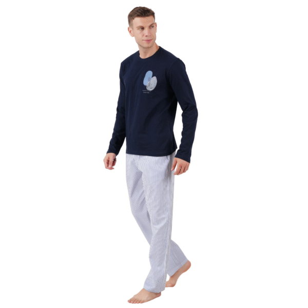 Men’s Cotton Nightwear Set (Navy Blue) - Image 3