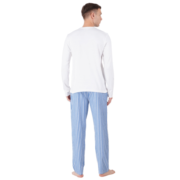 Men’s Cotton Nightwear Set (White & Blue) - Image 2