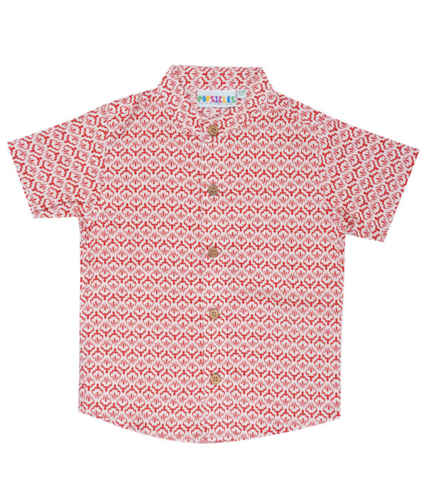 Red Rayon Boys Printed Shirt